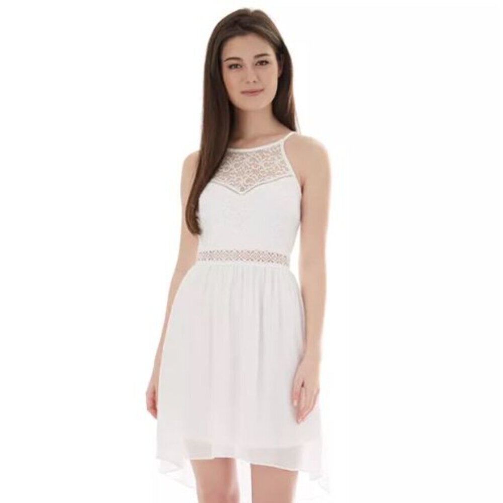 IZ Byer White High Neck Cutaway Bodice High-Low Hem Dress Junior's Size 9